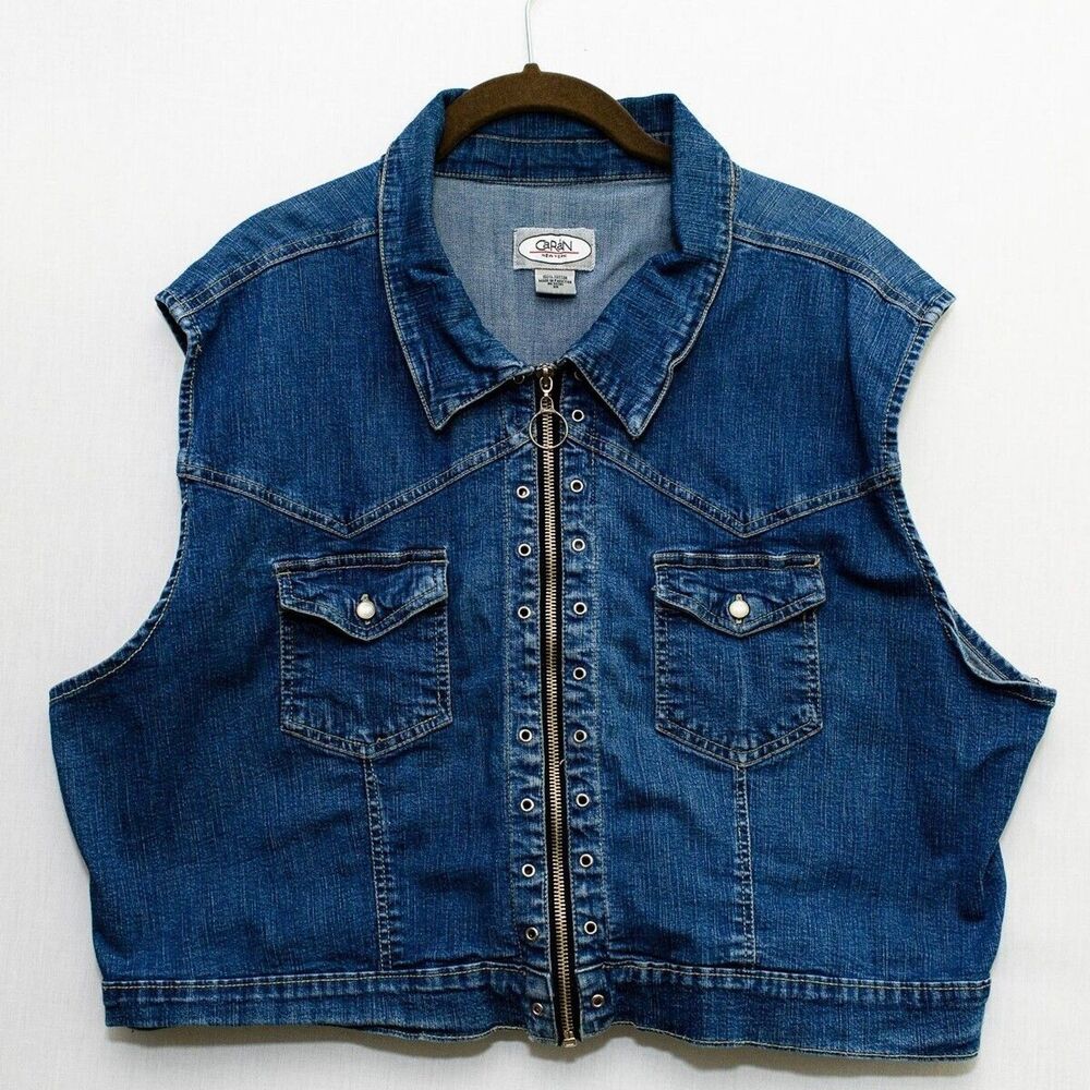 Caran new york Jean Vest Cotton blue denim 3X zipper pockets FLAW western